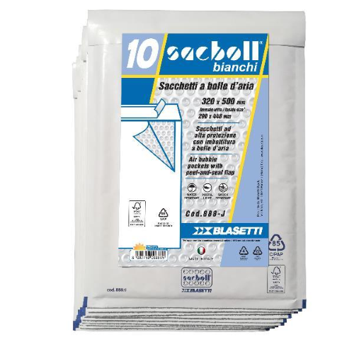 Busta imbottita Sacboll - J (32 x 50 cm) - carta - bianco - Blasetti - conf. 10 pezzi